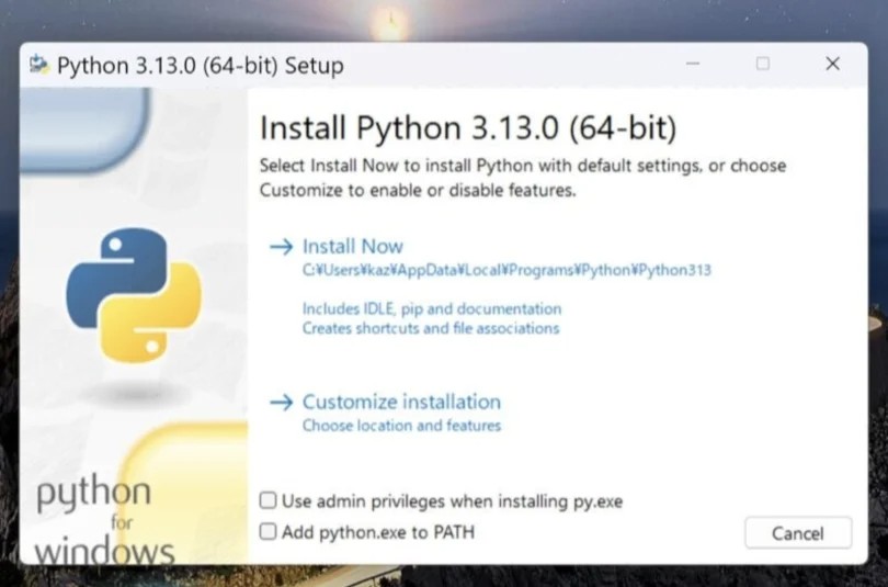 Python installer with Add to PATH option