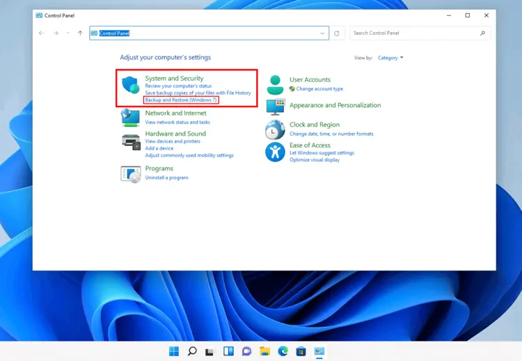 Backup and Restore Windows 7 tool in Windows 11