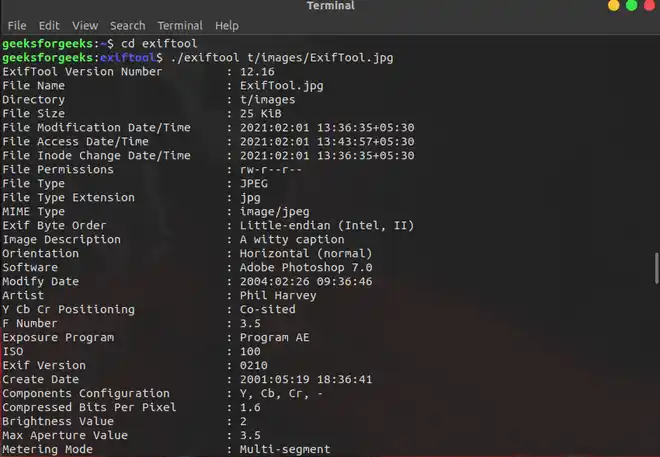 ExifTool displaying camera settings and EXIF metadata from a HEIC image